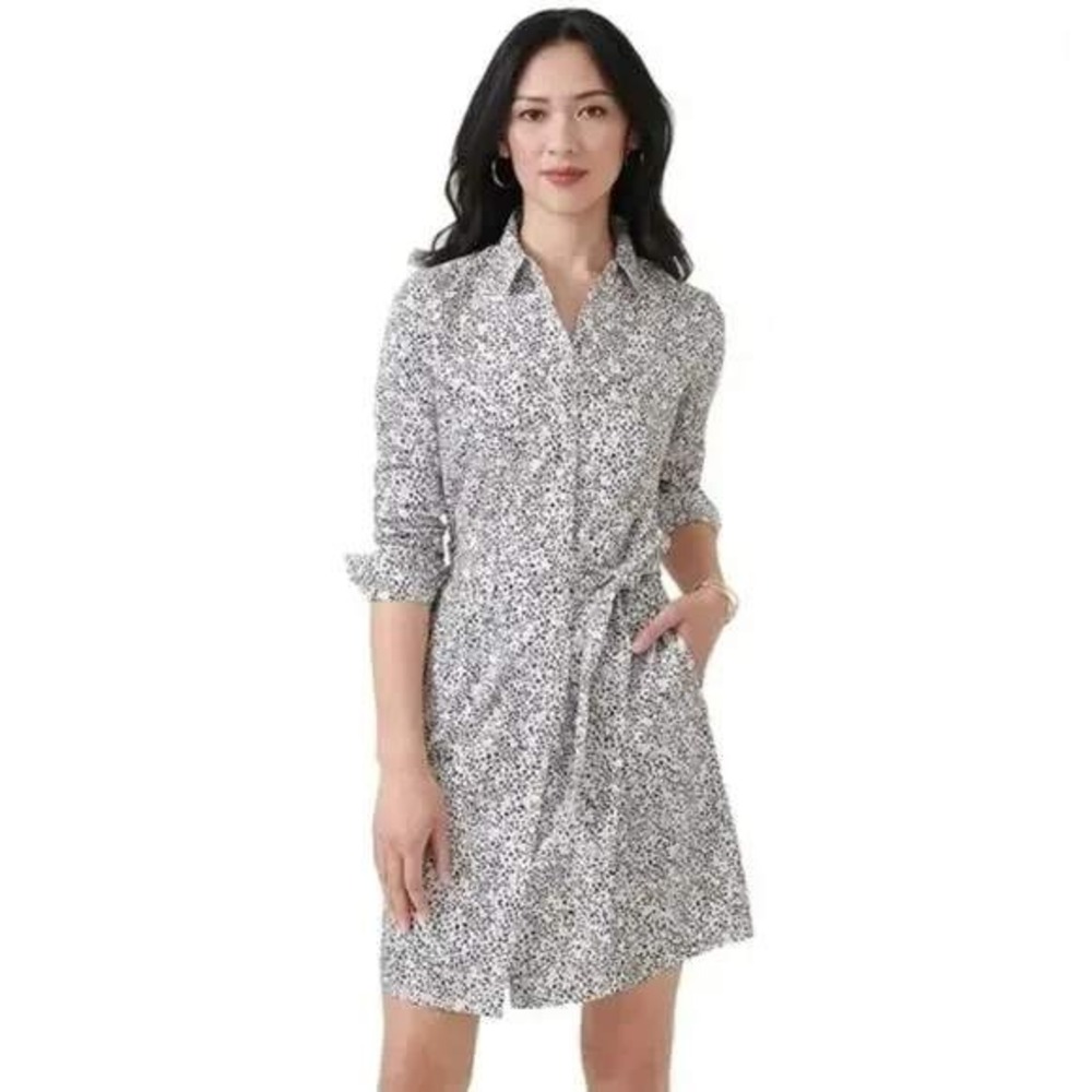 UNTUCKit Womens 12 Pheobe Shirt Dress White Floral Print‎ Pockets Belted Cotton